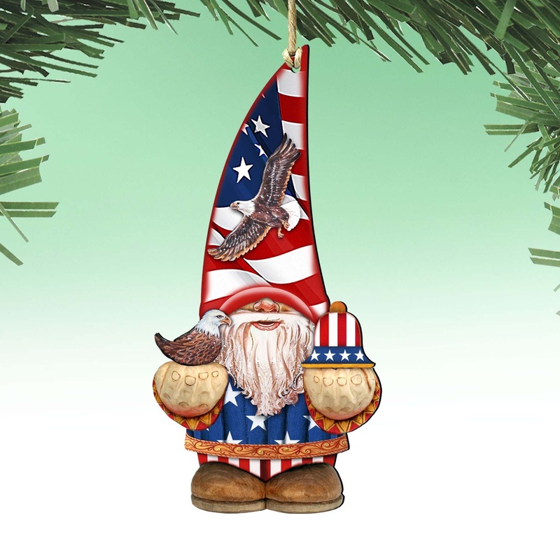 Americana Gnome Dwarf Wooden Ornaments by G. DeBrekht – American Christmas Decor – 8611015