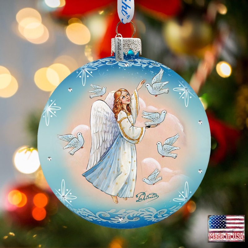 Angel Doves Ball Glass Ornament by G. DeBrekht – Nativity Holiday Decor – 73561