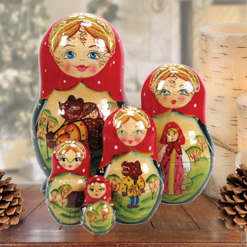 Bear Tale Matreshka Nesting Hand-Painted Dolls Set of 5 by G. DeBrekht – Wildlife Holiday Decor – 120055