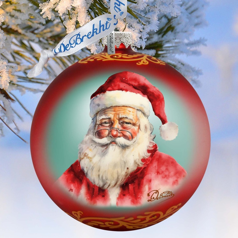 Captivating Smile of Santa Ball Glass Ornament by G. Debrekht – Christmas Santa Snowman Decor – 73376