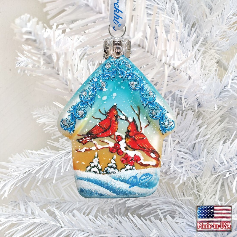 Cardinal House Mercury Glass Ornament by G. DeBrekht – Wildlife Holiday Decor – 739421