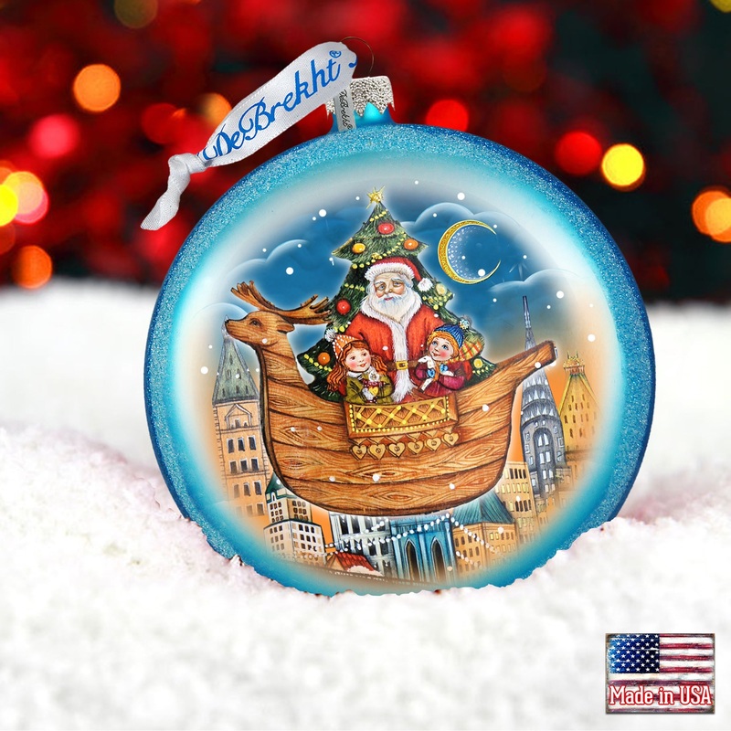 Christmas Arrival Glass Ornament by G. DeBrekht – Christmas Santa Snowman Decor – 744-032B