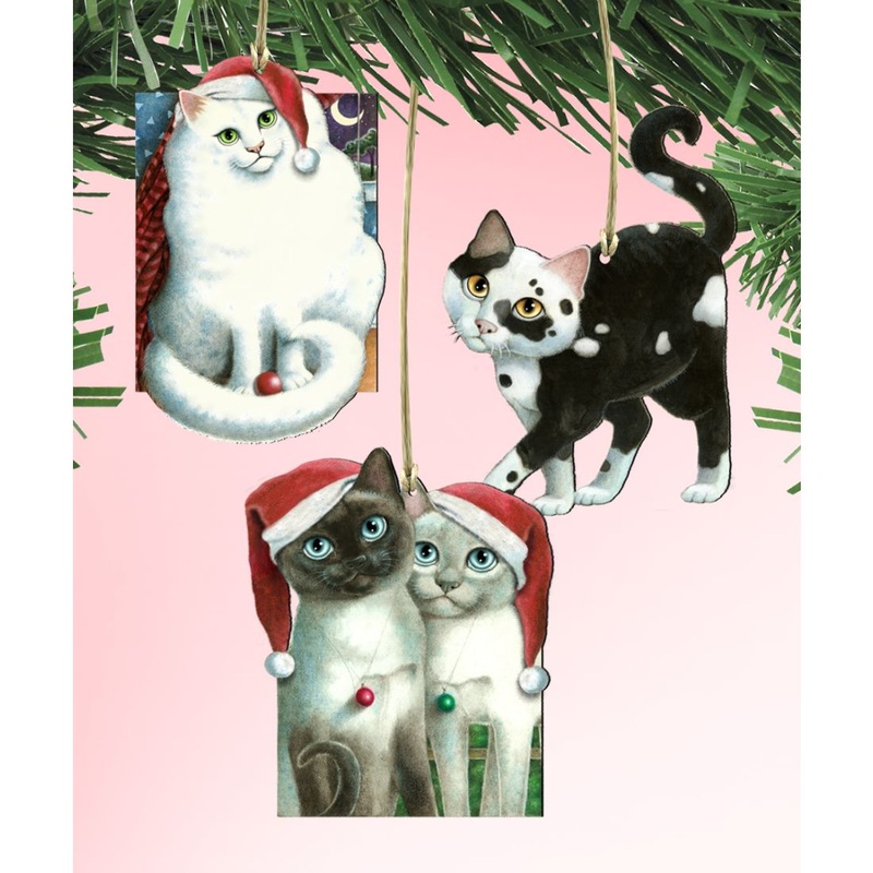 Christmas Cats Wooden Ornaments Set of 3 by Laura Seeley – Pets Dog and Cats Dcor – 8100099S3-LS