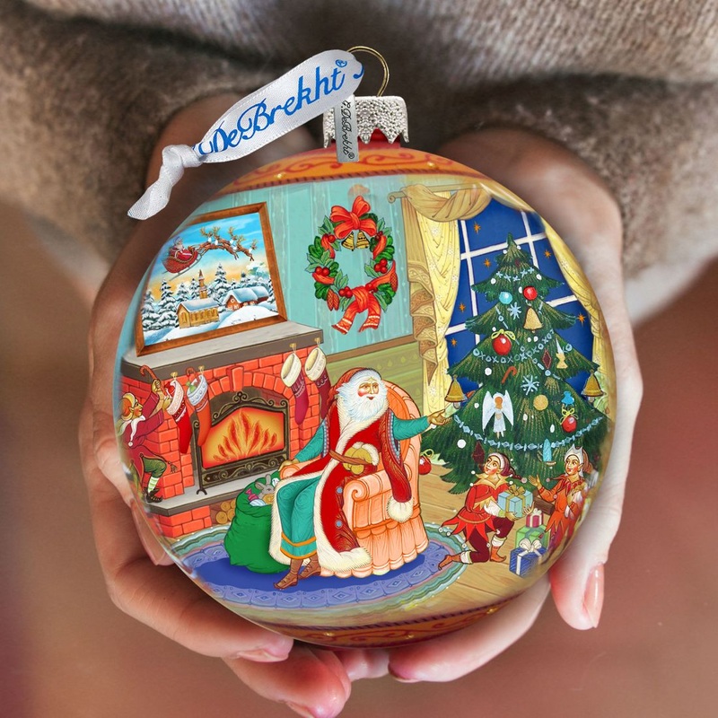Christmas Eve Ball Glass Ornament Limited Edition by G. DeBrekht – Christmas Santa Snowman Decor – 73846