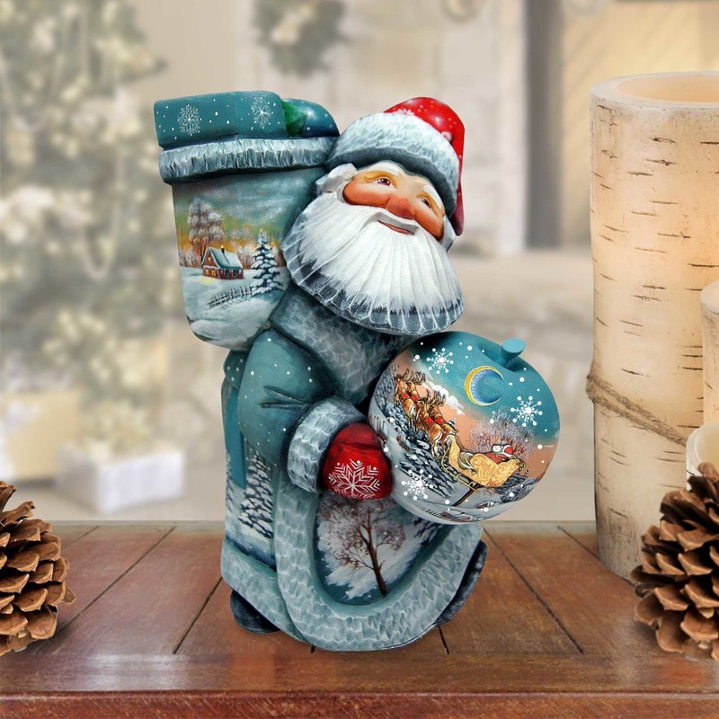 Christmas Snowman Santa with Ball Hand-Painted WOODCARVED Figurine by G. DeBrekht – Christmas Decor – 821457-2