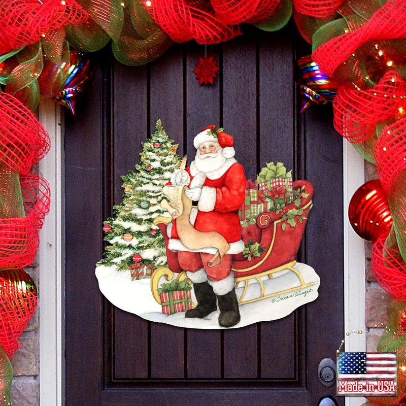 Christmas Wishlist Santa Door Decor by Susan Winget – Christmas Santa Snowman Decor – 8471101H-SW