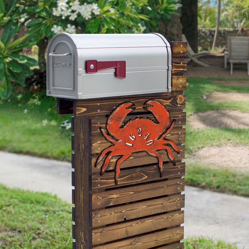 Crab Coastal Wooden Personalized House Number Sign – Coastal Sea-Life Decor – Handcrafted Wooden Handcrafted Wooden Address Sign – MA98511