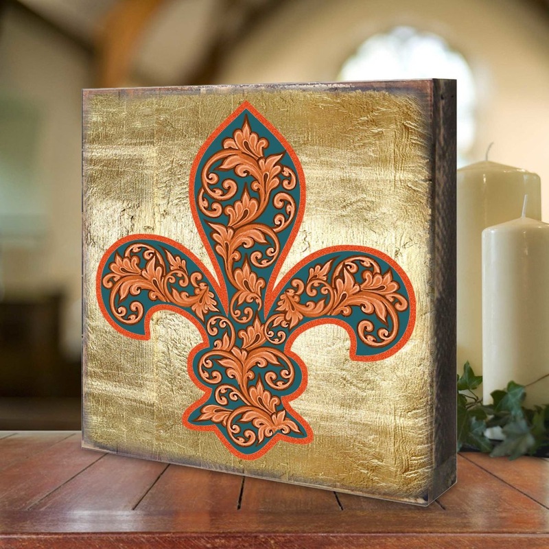 Cross Fleur-de-lis Wooden Gold Plated Wall Art by Museum Icon – Celtic Decor – 850442-09
