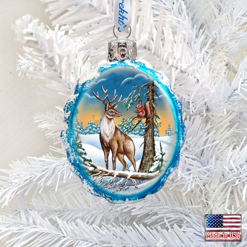 Deer and Friend Mercury Glass Ornament by G. DeBrekht – Wildlife Holiday Dcor – 771013