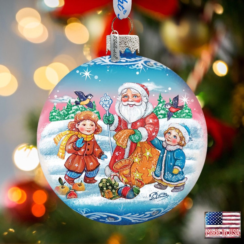 Gift Giver Santa Ball Glass Ornament by G. DeBrekht – Christmas Santa Snowman Decor – 73319