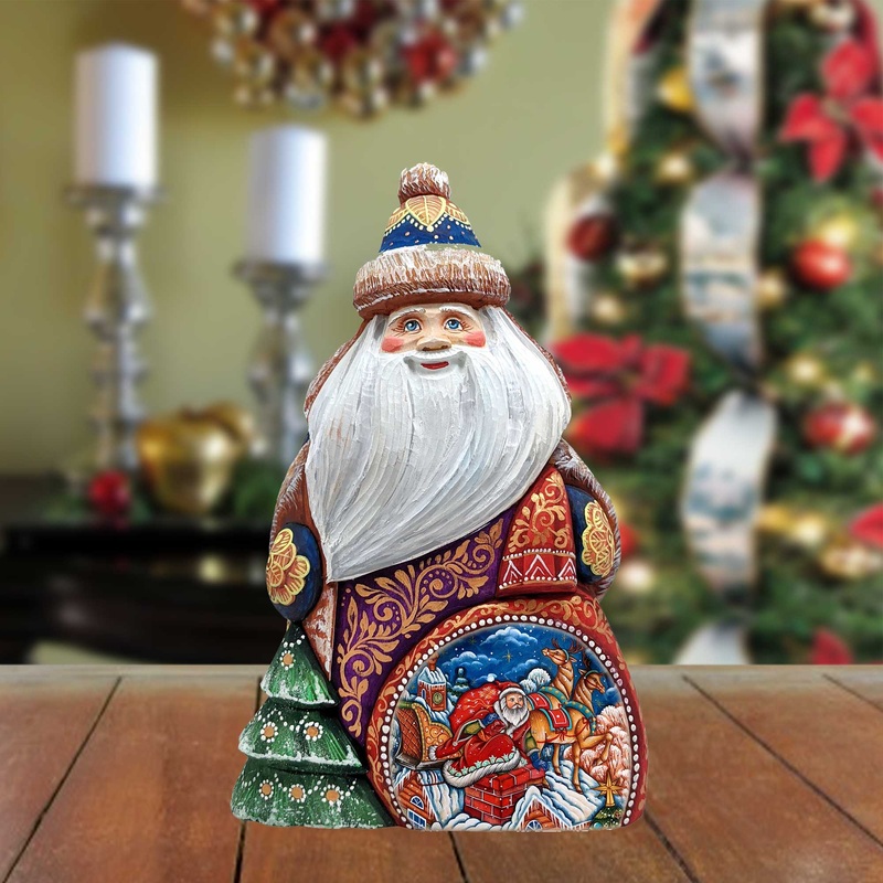 Going in the Chimney Santa Hand-Painted WOODCARVED Masterpiece by G. DeBrekht – Christmas Decor – 8206014