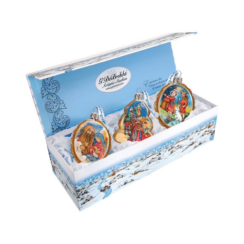 Golden Nativity Mercury Glass Ornaments Set of 3 by G. DeBrekht – Nativity Holiday Decor – 770121S3