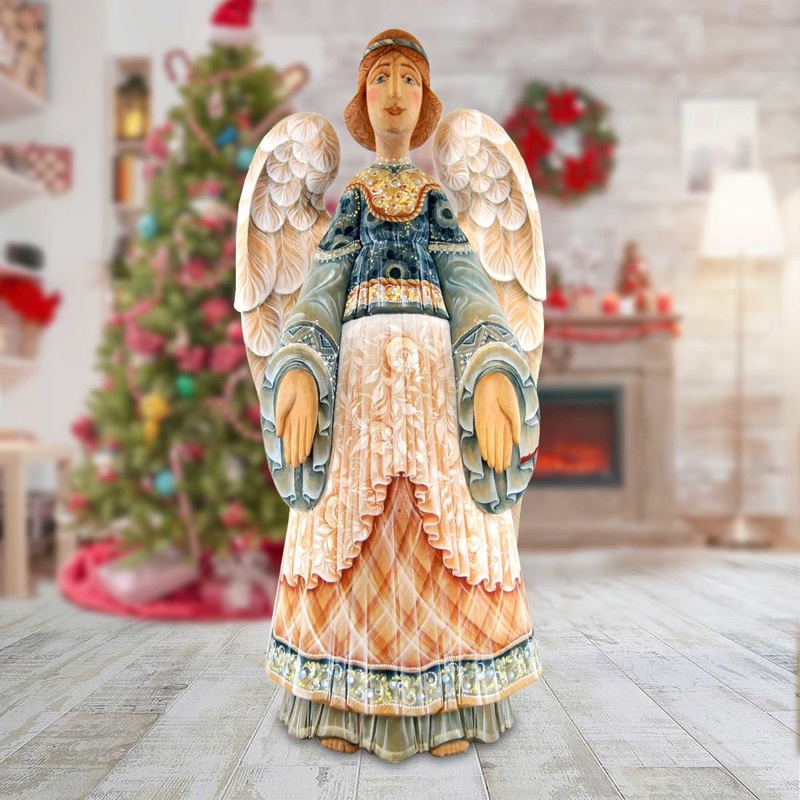 Guardian Angel Hand-Painted WOODCARVED Masterpiece by G. DeBrekht – Nativity Holiday Decor – L25110 *** PRE-ORDER – Handmade Just for You! ***