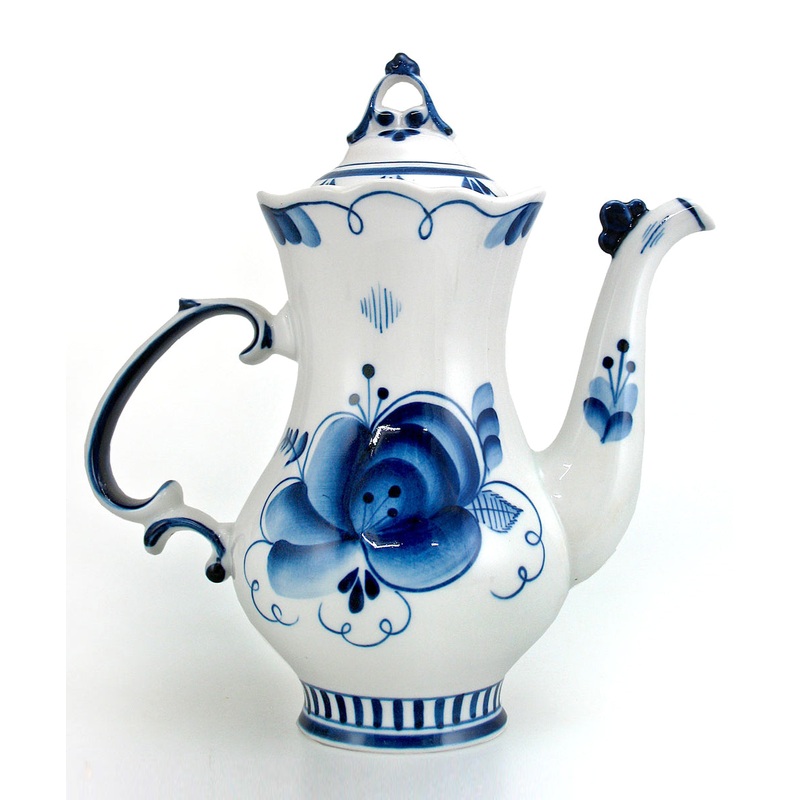 Gzhel Authentic Hand-Painted Fine Porcelain Decorative Blue and White Teapot by DeBrekht