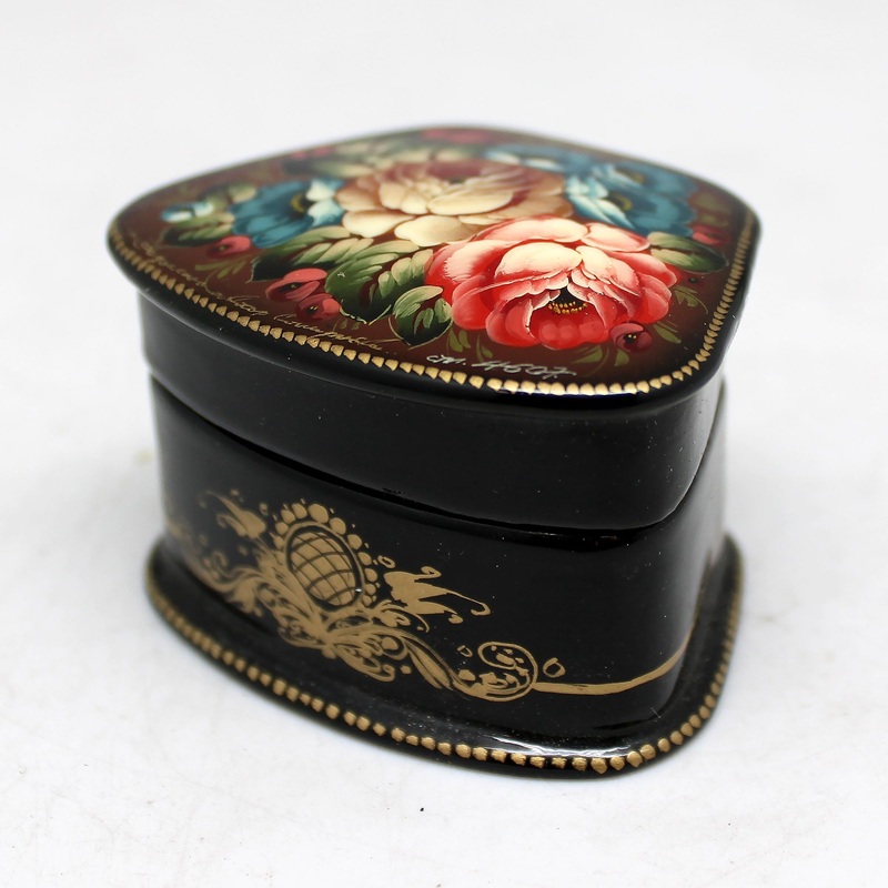 Handpainted One-of-a-Kind Garden Flowers Fedoskino Papier Mache Fedoskino Lacquered Miniature Box 2.5 x 2 Unique Handmade Gift Collectible and Home Decoration