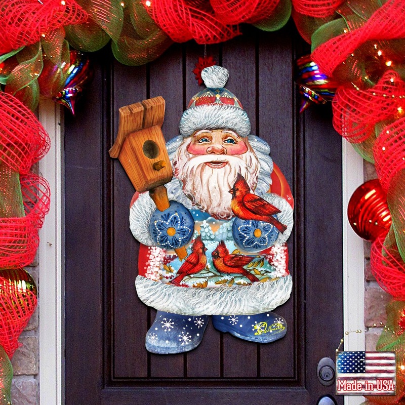 Holiday Bird Christmas Door Decor by G. DeBrekht – Christmas Santa Snowman Decor – 8118023H