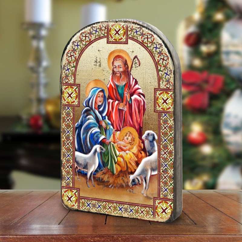 Holy Family Wooden Gold Plated Religious Christian Sacred Icon – Inspirational Icon Decor – 86050