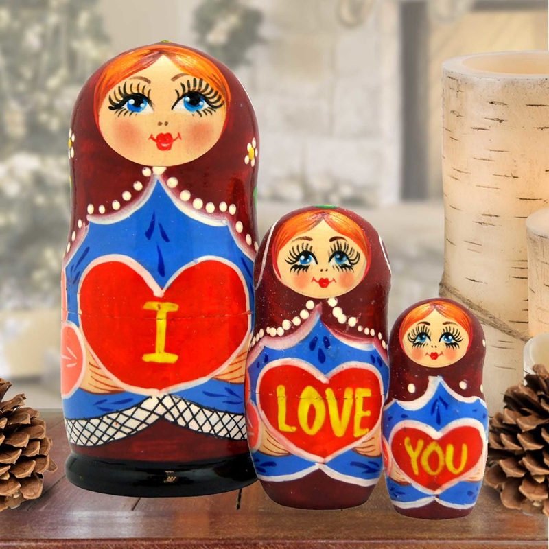 I Love You Matreshka Nesting Hand-Painted Doll Set of 3 by G. DeBrekht – Love Family Kids Decor – 14701-2