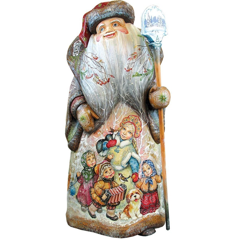 Joy of Christmas Santa-with girl, Hand-Painted WOODCARVED Figurine L291251 by G. DeBrekht – SPECIAL ORDER *** PRE-ORDER – Handmade Just for You! ***