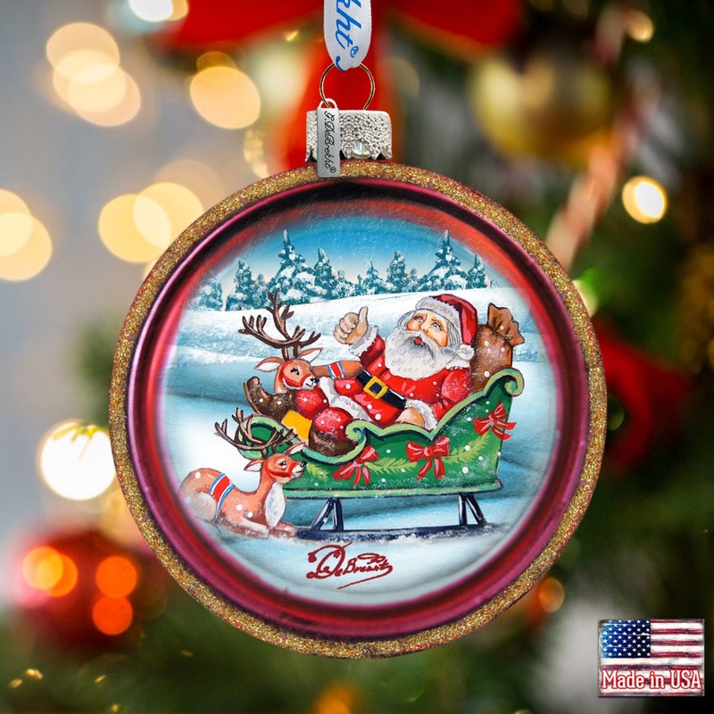 Joyful Sleigh Ride Cut Ball Glass Ornament by G. DeBrekht – Christmas Decor – 764-004