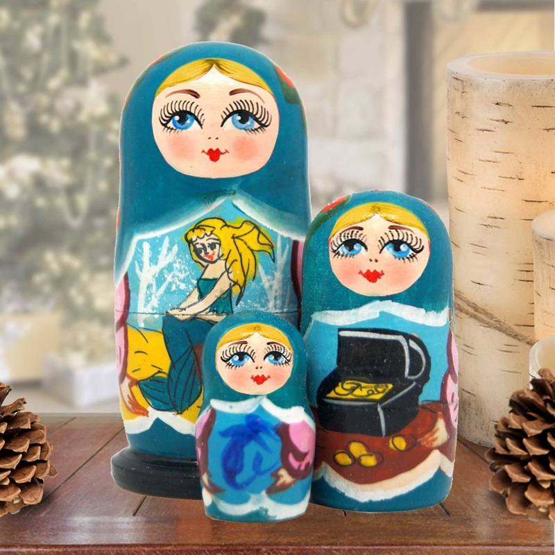 Mermaid SeaWorld Treasure Matreshka Nesting Hand-Painted Doll Set of 3 by G. DeBrekht – Coastal Holiday Decor – 14719