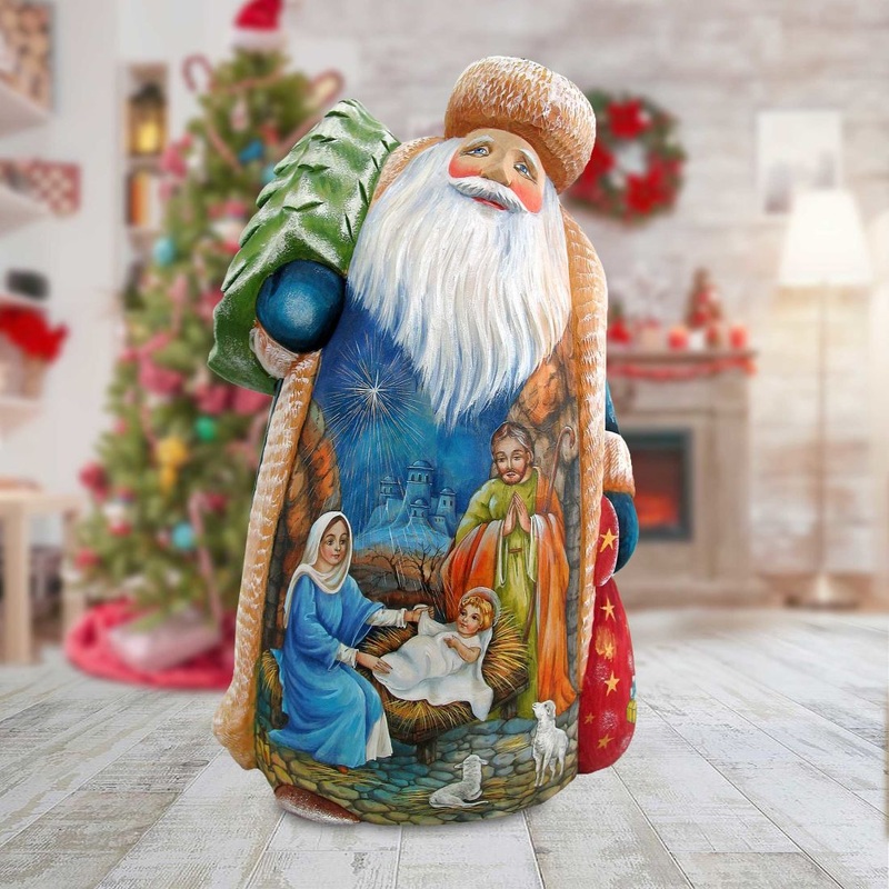 Midnight Miracle Santa Hand-Painted WOODCARVED Masterpiece by G. DeBrekht – Nativity Holiday Decor – 243019 – SPECIAL ORDER *** PRE-ORDER – Handmade Just for You! ***