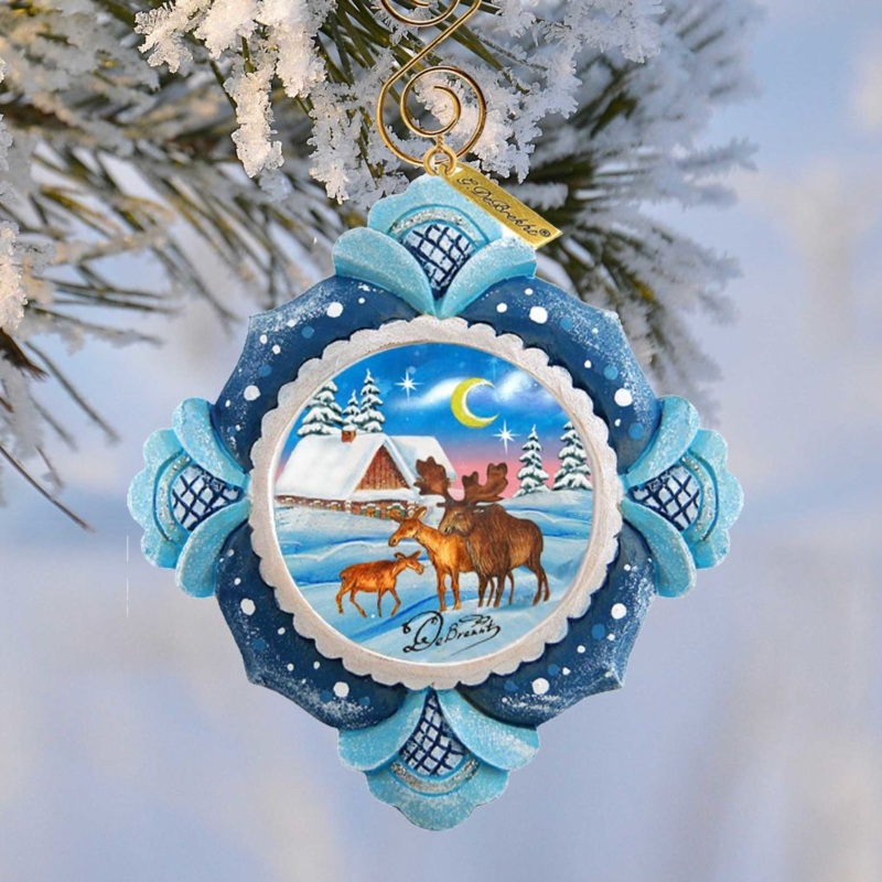 Moose Family Sculpted Hand-Painted Christmas Ornament by G. DeBrekht – Wildlife Holiday Decor – 6102419