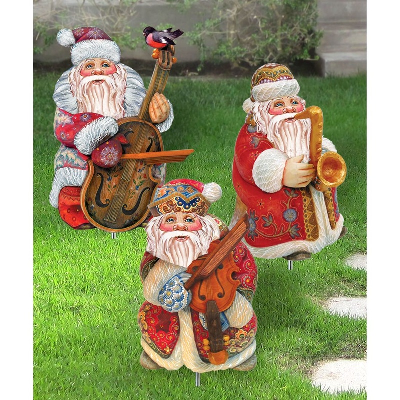 Musician Santa Outdoor Walkway Outdoor Garden Decor Set of 3 by G. DeBrekht – Christmas Decor – 8120128MS3