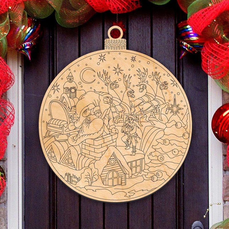Night Before Christmas Santa Scene DIY Coloring Wooden Decorative Wall Hanging 8373845H by G. DeBrekht