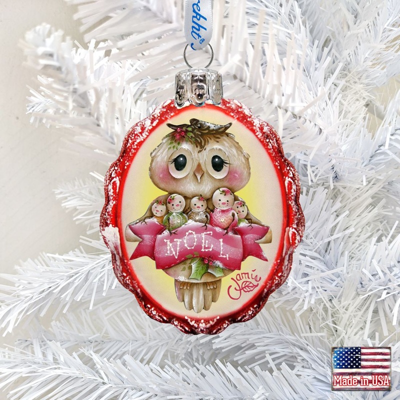 Noel Owl Mercury Glass Ornament by Jamie Mills-Price – Christmas Santa Snowman Decor – 778204-7509