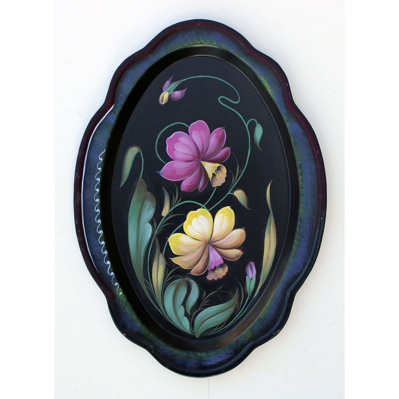 One-of-a-Kind Authentic Zhostovo Metal Tray Hand-Painted by Tatiana Sholohova 13 x 95 – Functional Kitchenware Table and Unique Wall Decor