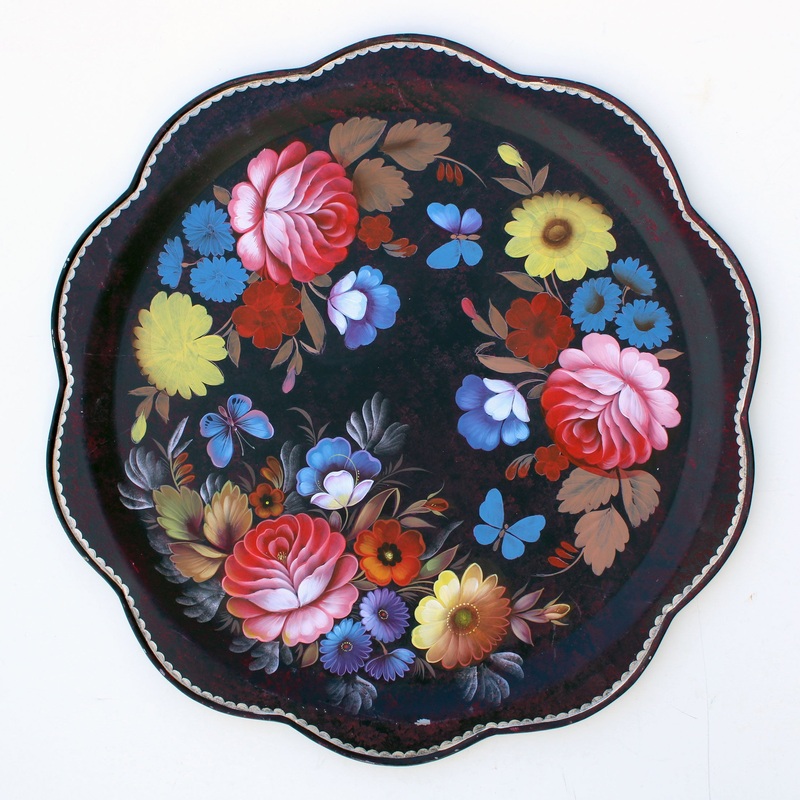One-of-a-Kind Authentic Zhostovo Metal Tray Hand-Painted by Tatiana Sholokhova 17 Functional Kitchenware Table and Unique Wall Dcor