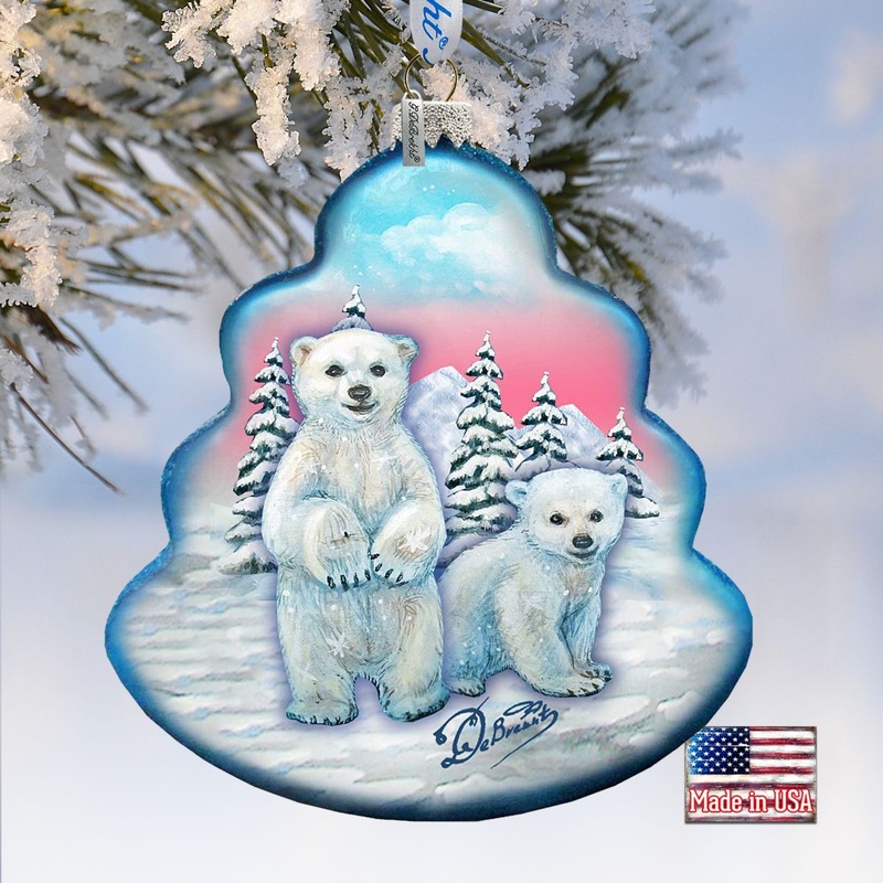 Polar Bear Tree Glass Ornament by G. DeBrekht – Wildlife Holiday Decor – 762-012