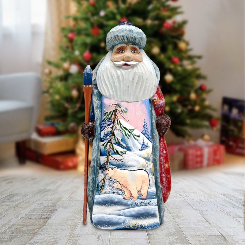 Polar Explorer Wilderness Santa Hand-Painted WOODCARVED Figurine by G. DeBrekht – Wildlife Holiday Decor – 821826