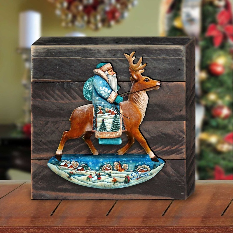 Reindeer Ride Wooden Decor by G. DeBrekht – Wildlife Holiday Decor – 8151123B