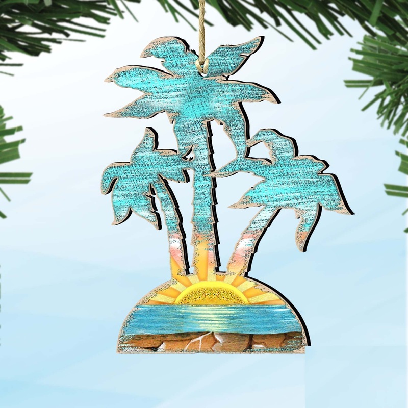 Rustic Palm Trees Wooden Ornaments by G. DeBrekht – Coastal Holiday Decor – 8198415