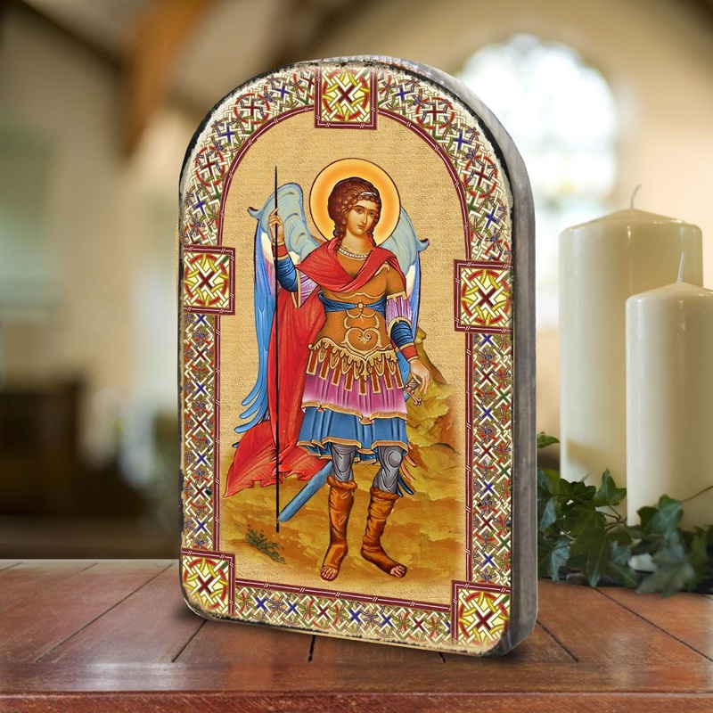 Saint Michael Archangel Wooden Gold Plated Religious Christian Sacred Icon – Inspirational Icon Decor – 86022
