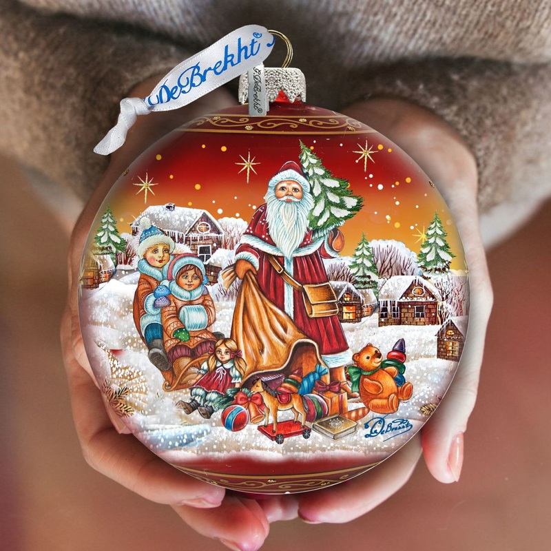 Santa Gift Giver Ball Glass Ornament Limited Edition by G. DeBrekht – Christmas Santa Snowman Decor – 73874R