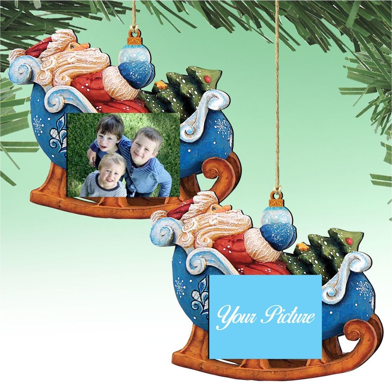 Santa on Sleigh Ornament Picture Frame – Ornament for Photo by Designocracy – Christmas Santa Snowman Dcor – 8112046-PF