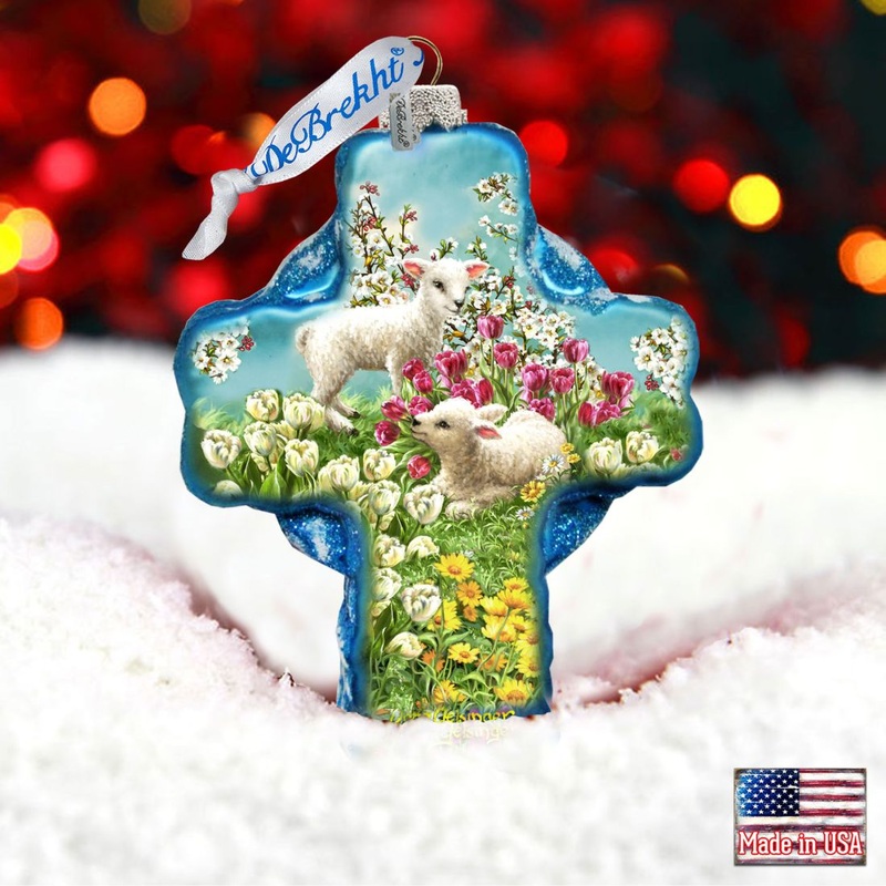 Sheep and Flowers Glass Ornament by D. Gelsinger – Nativity Holiday Decor – 758-020-DG