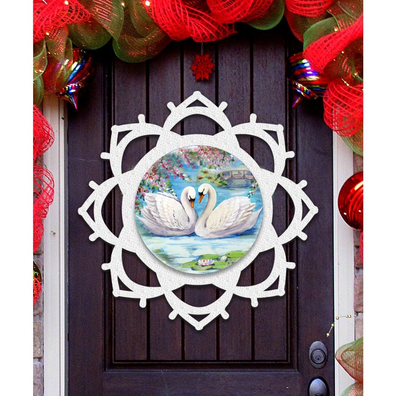 Snowflake Loving Swans Door Hanger by G. DeBrekht – Love Family Kids Decor – 8173433H