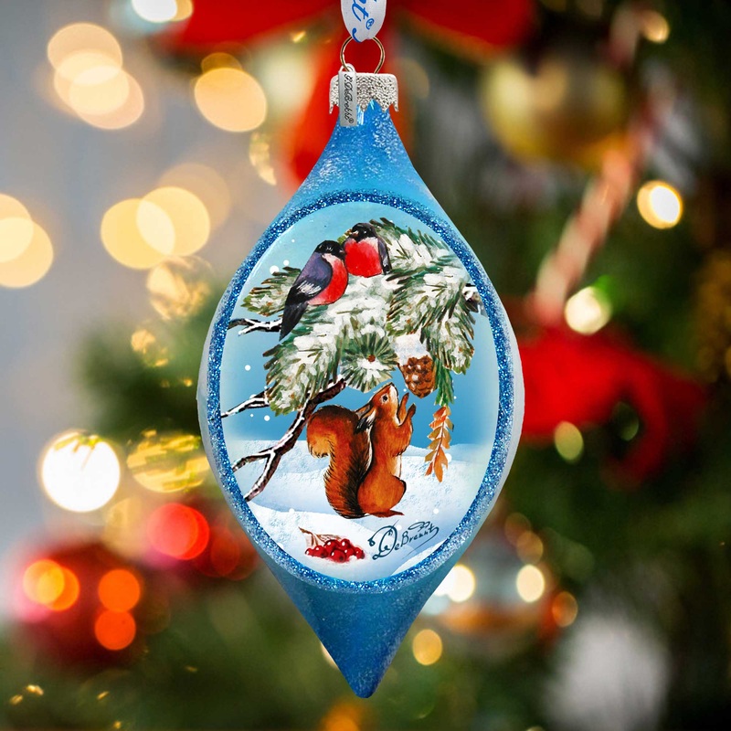 Squirrel and Birds Ball Glass Ornament by G. DeBrekht – 73451