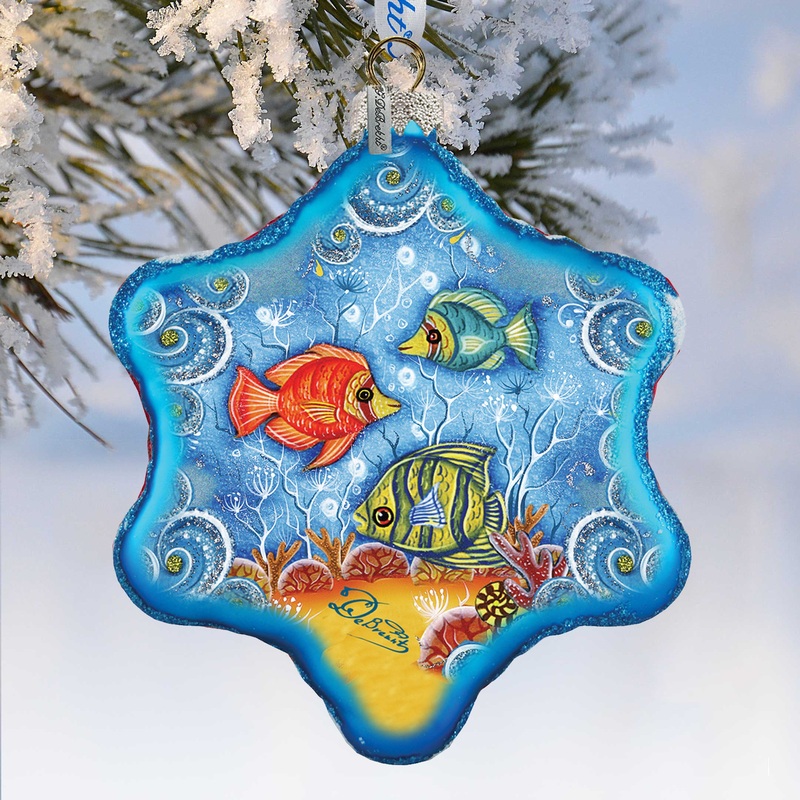 Starfish Snowflake Glass Ornament, Wildlife Wildlife Decor – 754-002 by G. DeBrekht Coastal