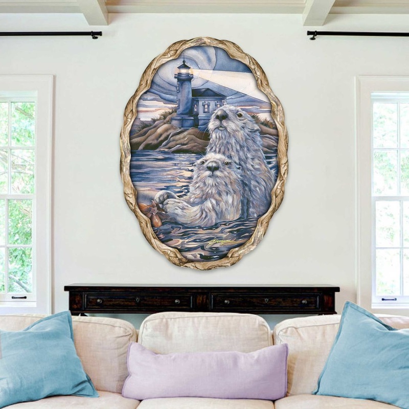 Starlight Otter Lighthouse Wall Hanger by J. Bergsma – Coastal Sea-Life Decor – 8591572W-JB
