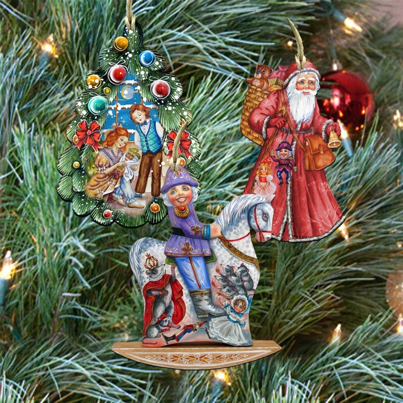 Story of Nutcracker Wooden Ornaments Set of 3 by G. DeBrekht – Christmas Decor – 8100011S3