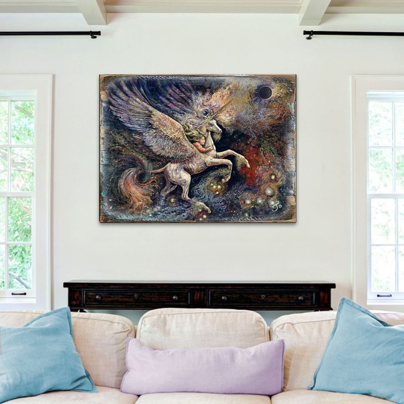 Unicorn Pegasus Fantasy Wooden Wall Art by Josephine Wall – Fantasy Decor – 852140-JW