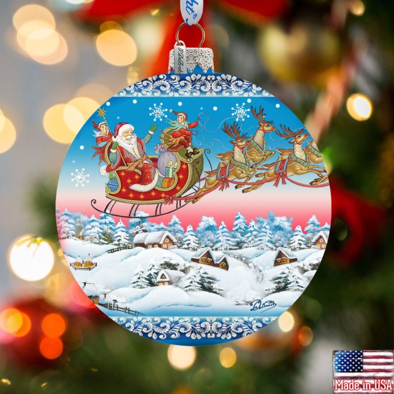 Up-Up and Away Glass Ornament by D. Gelsinger – Christmas Santa Snowman Decor – 71160