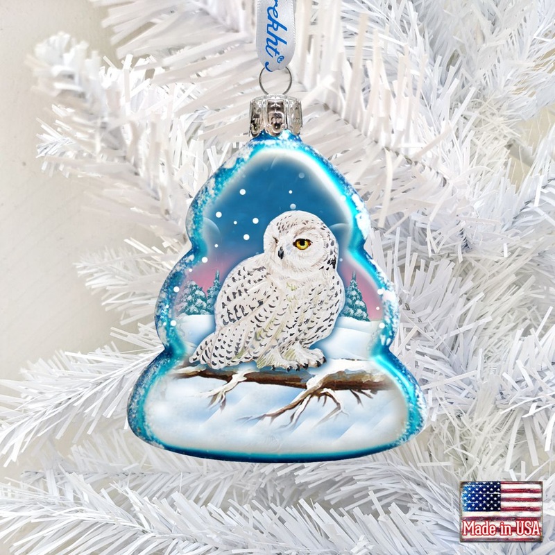 White Owl Mercury Glass Ornament by G. DeBrekht – Wildlife Holiday Decor – 771028