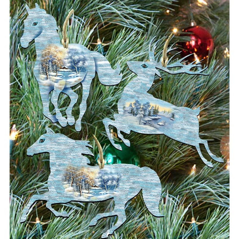 Wildlife Wooden Ornaments Set of 3 by G. DeBrekht – Wildlife Holiday Dcor – 8100041S3