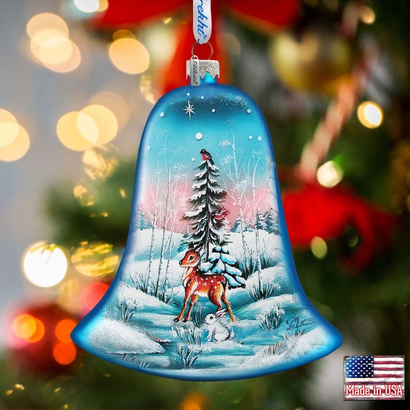 Winter Bunny Bell Glass Ornament by G. DeBrekht – Christmas Decor – 73182